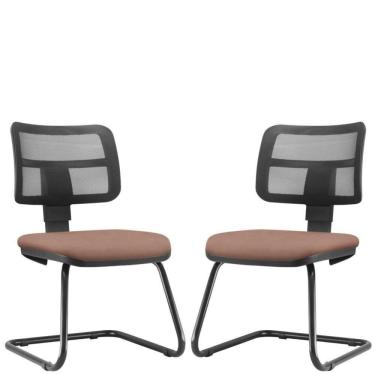 Imagem de Kit 02 Cadeiras De Escritório Fixa Zip L02 Suede Rosê
