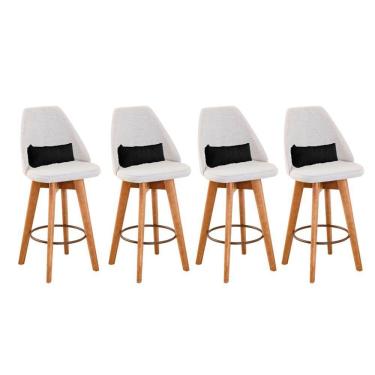 Imagem de Kit 04 Banquetas Alta Maya Giratória Com Encosto Gourmet Linho Bege e Almofada Corino Preto - Aurora Line