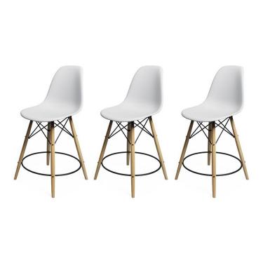Imagem de Kit 3 Banquetas Eames Eiffel De Madeira Assento Branco