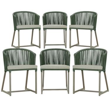 Imagem de 6 Cadeiras De Jantar Noronha Fendi Corda Náutica E3 Trama Verde