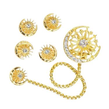 Imagem de QZAVIRE Conjunto de botões de emblemas de liga muçulmana, botões de strass e estrela da lua islâmica com corrente de borla para homens terno smoking (ouro/prata), Dourado, Middle size