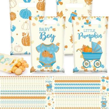 Imagem de Funrous 100 peças de sacos de lembrancinhas de abóbora de outono de Ação de Graças, decorações de festa de chá de bebê, lembrancinhas, doces com alça para meninas, dia de ação de graças, suprimentos