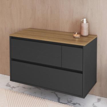 Imagem de Balcão Gabinete de Banheiro Suspenso 80cm com 2 Portas e 1 Gaveta Belarus Grafite