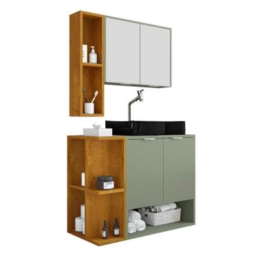 Imagem de Gabinete Banheiro Star com Espelheira e Cuba Dalla Preta Pistache/Naturale