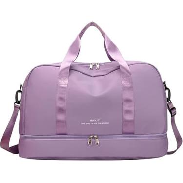 Imagem de Bolsa de Viagem com Compartimento para Sapatos, Cinza e Rosa, Alça Transversal, Mala Esportiva para Academia e Viagens (Roxo)