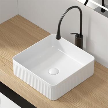Imagem de CFMAIF Pia de vaso de banheiro de cerâmica, pia de cerâmica pequena pia para bancada de banheiro, lavatório branco (37,5 cm)