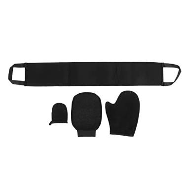 Imagem de Kit de luva autobronzeadora, 4 peças, aplicador de flocagem dupla face com luva esfoliante, aplicador de loção traseira para casa, praia, festa, preto