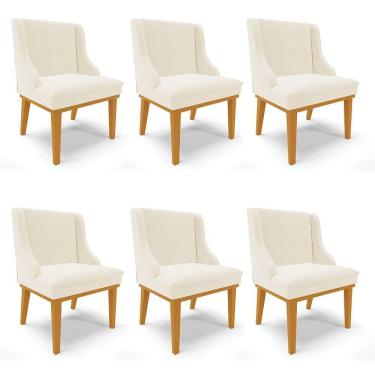 Imagem de Kit 06 Cadeiras De Jantar Veludo Bege Madeira Castanho