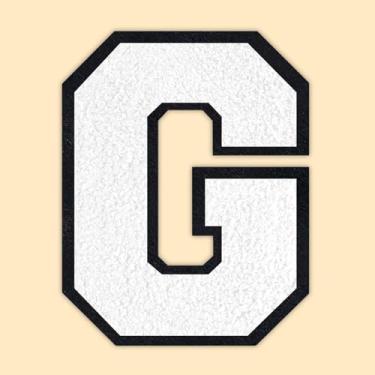 Imagem de QianSiLi Remendos de letras universitárias de chenille branco de 11 cm, letras grandes para jaquetas Letterman, moletons com capuz, mochilas, coletes, roupas, adesivos individuais da letra G