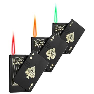 Imagem de Pacote com 3 isqueiros de tocha a jato Aces Cartas recarregáveis isqueiros de butano Ace of Spades isqueiro legal ajustável à prova de vento isqueiro de pôquer (sem gás)