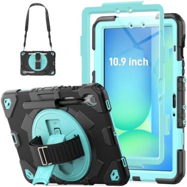 Imagem de HXCASEAC Capa resistente para Samsung Galaxy Tab S10 Lite / S10 FE / S9 FE 10 polegadas 5G | Suporte de caneta S | Protetor de tela | Alça de mão rotativa | Compatível com Samsung S10 Lite/S10 FE/S9