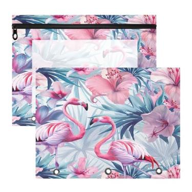 Imagem de SEHANY Pasta de lápis flamingo rosa com 3 anéis - bolsa de documentos com zíper tamanho A4 com janela transparente para sala de aula, escritório, 2 peças