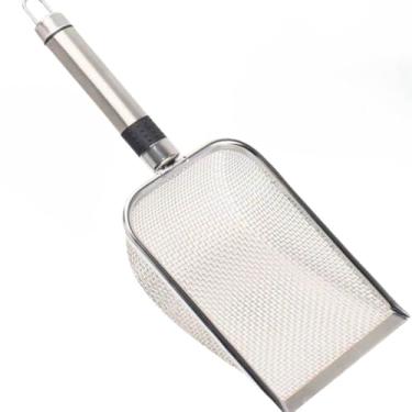 Imagem de Pá Prática Higiênica Limpeza De Areia para Gatos Animais de Estimação Peneira Coletora Aço Inox