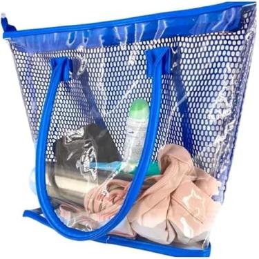 Imagem de Bolsa de Praia Transparente com Renda, 34x42x14cm, Plástico Resistente à Água, Premium Azul