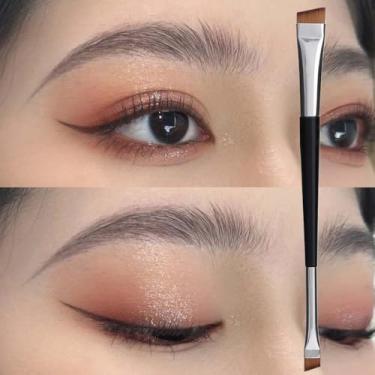 Imagem de 2 pincéis de sobrancelha de cabeça dupla, pincéis cosméticos para olhos, cerdas planas chanfradas, ferramentas de maquiagem femininas