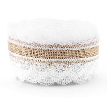 Imagem de Rolo de juta natural com renda em formato de coração 10m de comprimento 6cm de largura Tecido rústico de serapilheira de hesse para decorações de casamento de Natal, artesanato e