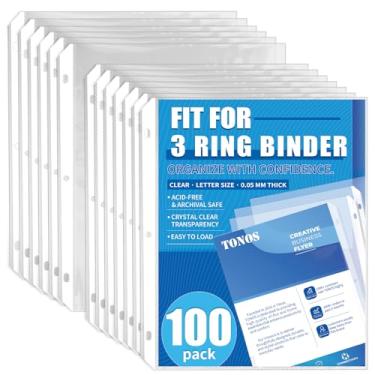 Imagem de Pacote com 100 protetores de folha para fichário de 3 anéis - protetores de página transparentes e capas de plástico para papel 21 x 28 cm, capas para fichário e folha protetora de papel para