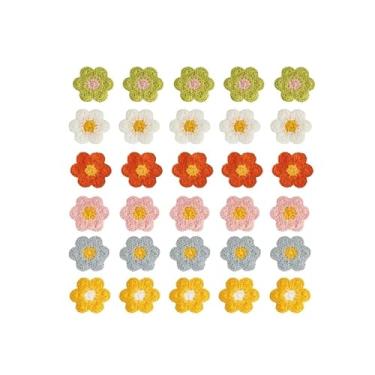 Imagem de 30 peças de apliques de flores, 6 cores margaridas costuradas em apliques bordados, para roupas, mochilas, jeans, chapéu, grampos de cabelo, apliques decorativos bordados, costurados, adesivos de