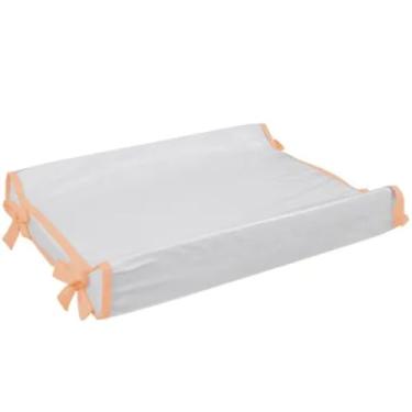 Imagem de Trocador Americano Bebe Comoda Fralda Com Abas Impermeavel Anatomico Com Capa Plástica Microfibra Macia Branco Com Salmão (65cm x 40cm)