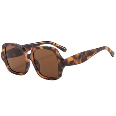 Imagem de Óculos de sol quadrados com armação grande, femininos e masculinos, vintage, para áreas externas, para dirigir e pescar, com proteção UV400 (marrom leopardo)