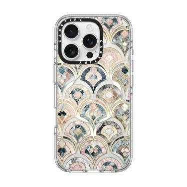 Imagem de CASETIFY Capa transparente para iPhone 16 Pro [não amarela/2 m. Proteção contra quedas de grau militar/compatível com Magsafe] - Azulejos de mármore Art Déco em pastel macio - Transparente