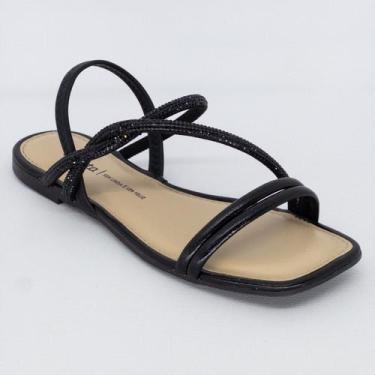 Imagem de Sandalia Dakota Rasteira Conforto Strass Feminina Macia, Preto, 37