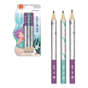 Imagem de Lápis Grafite Jumbo Triangular, Ideal para Mãos Pequenas, 3 Unidades, Macio e Resistente (Sereia)