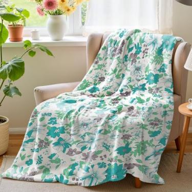 Imagem de Wajade Cobertor floral presente de aniversário para mulheres, mães e meninas, cobertor de flores azuis, cobertor de flanela aquarela, estampa de flores silvestres, manta para sofá, cama, cadeira 152 x