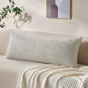 Imagem de Capa decorativa para almofada lombar 35,5 x 91,5 cm creme de lã listrada branca de corpo longo com textura neutra boho capas de almofada para almofada lombar para casa de fazenda moderna sofá-cama