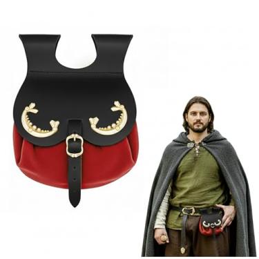 Imagem de Lord of Battles Bolsa de cinto medieval - Bolsa de cintura de couro genuíno para eventos renascentistas, LARP, Viking e eventos, Preto, 15X13cm