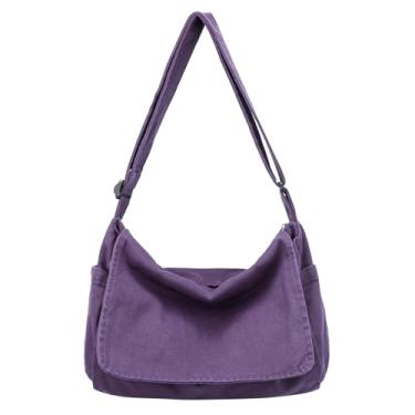 Imagem de Bolsa carteiro de lona para mulheres e homens vintage bolsa tiracolo estética bolsa tiracolo bolsa tiracolo casual bolsa tiracolo (A-roxa)