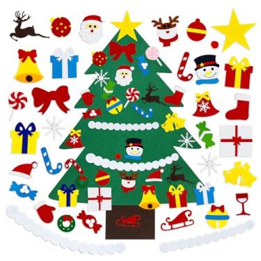 Imagem de Árvore de Natal de feltro faça você mesmo com 37 peças de ornamentos para crianças, árvore de Natal de feltro de 9 m para crianças Montessori, decoração de festa de ano novo