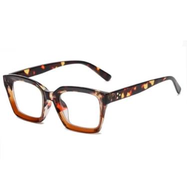 Imagem de Armação de óculos vintage transparente para mulheres, com rebites, lentes anti-luz azul, unissex (C3 Leopard Brown)