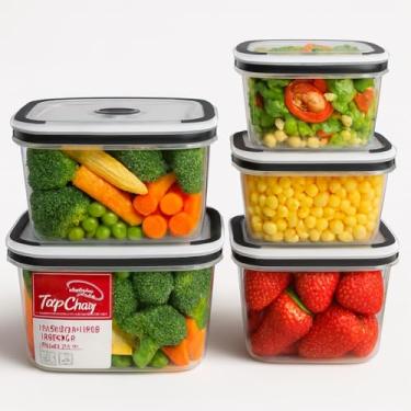 Imagem de Kit Conjunto 5 Potes Herméticos Quadrados de Plástico com Tampa – Conservação de Alimentos, Organização da Despensa e Cozinha