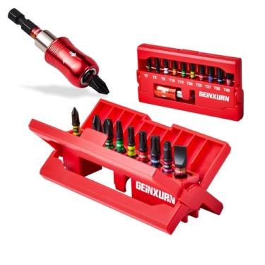 Imagem de Geinxurn Conjunto de 22 peças de pontas de chave de fenda de impacto, aço S2 magnético de 2,5 cm Phillips/quadrado/Torx/pontas com ranhuras, suporte de broca de impacto com caixa de armazenamento em