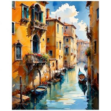 Imagem de TAOPAOLAB Kit de pintura por números de cena de Veneza para adultos - gôndolas DIY em tela de pintura do canal de Veneza 40,6 x 50,8 cm, conjunto de tinta acrílica, adequado para iniciantes, arte para