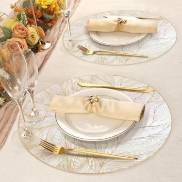 Imagem de Kit Jogo Americano e Sousplat 6 Peças Orbicular Folhagem Mesa Posta para Jantar - Design Recortado Exclusivo