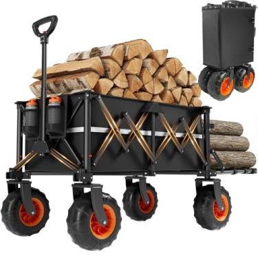 Imagem de Carrinho de vagão de jardim resistente que pode ser puxado sobre rodas,