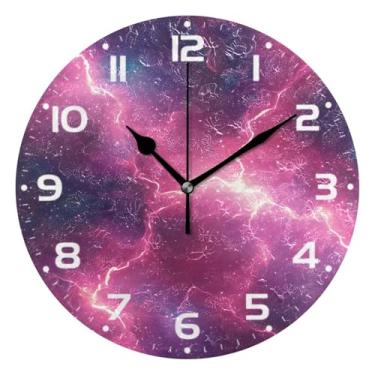 Imagem de JUZIHAI Relógio de parede com padrão de relâmpago vermelho, silencioso, redondo, sem tique-taque, operado por bateria, fácil de ler, relógio decorativo de parede para casa, cozinha, sala de estar