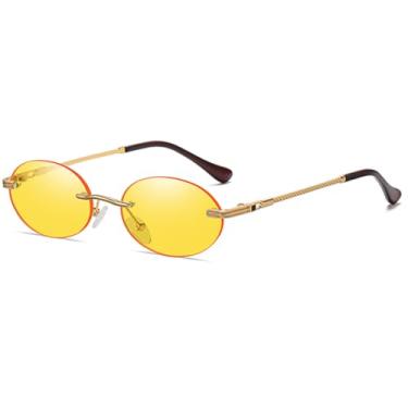 Imagem de Óculos de sol vintage oval sem aro, masculino, armação pequena, azul, fashion, redondo, feminino, metal, dourado, uv400, sem moldura(1)