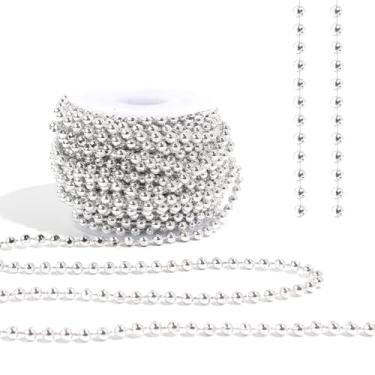 Imagem de Tiparts Pérolas de cordão de miçangas de 80 metros artesanato falso rolo de pérola para guirlanda de Natal flores decoração de joias de festa de casamento (4 mm prateado)