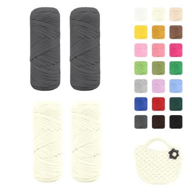 Imagem de Maxee Pacote com 4 fios de camiseta premium (200 g/75 m cada), fio de fita macia para crochê e tricô - cor intensiva e fácil de cuidar