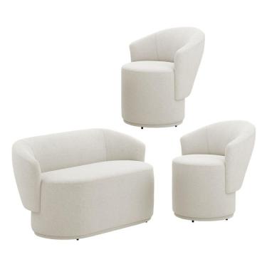 Imagem de Kit 02 Poltronas E 01 Namoradeira Orgânica Mavi Bouclê Creme - Desk Design