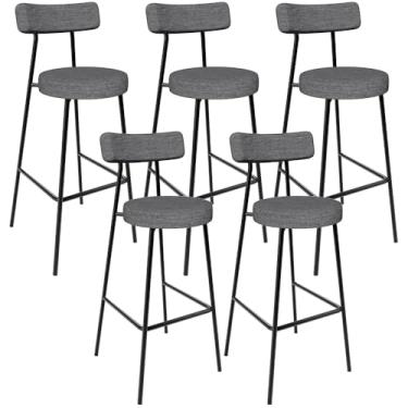 Imagem de Kit 05 Banquetas Altas Cozinha Bar Sala De Jantar Em Aço Milão L02 Linho Cinza Escuro - Lyam Decor