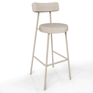 Imagem de Banqueta Alta Bar Cozinha Sala de Jantar Aço Milão Arena L02 Linho Palha - Lyam Decor