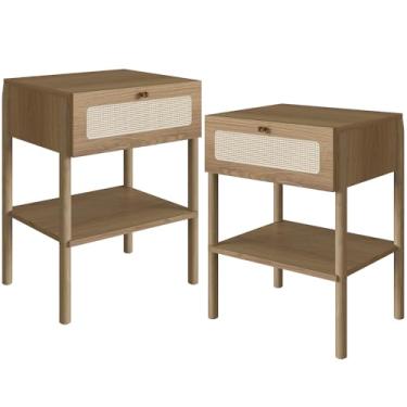Imagem de Kit 02 Mesas de Cabeceira 01 Gaveta com Telinha Pés Madeira Moss A03 Hanover Roble - Lyam Decor