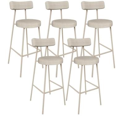 Imagem de Kit 05 Banquetas Alta Bar Cozinha Sala de Jantar Aço Milão Arena L02 Linho Palha - Lyam Decor