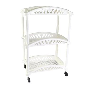 Imagem de Organizador Vertical Branco com 3 Andares, Plástico Reciclado, 38x26x65cm, com 4 Rodinhas, 1kg, para Cozinha, Banheiro, Escritório