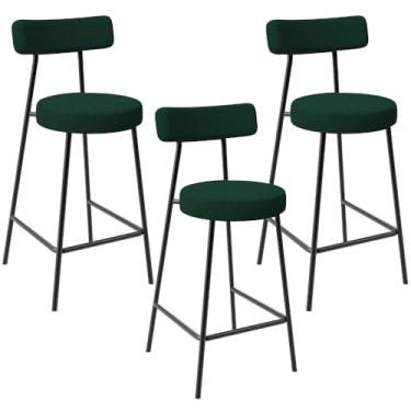 Imagem de Kit 03 Banquetas Baixa Para Cozinha Sala De Jantar Bar Bancada Milão L02 Bouclê Verde - Lyam Decor