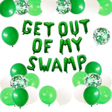 Imagem de Get Out of My Swamp Banner Baloon for Funny Housewarming Party Decorations Green Birthday Party Decor